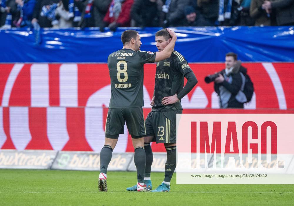 Soccer, Men, Season 2025 2026, 1 Bundesliga 22 Matchday , Hamburger SV 1 FC Union Berlin, v l Rani Khedira 1 FC Union Berlin consoles Andrej Ilic 1 FC Union Berlin after missing, 14 02 2026,