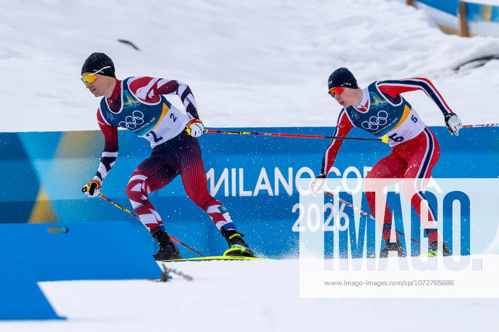 Wild Hunt Johannes LAMPARTER AUT , 2 place, 2nd place, ahead of Jens Luraas OFTEBRO NOR , 1 place, 1st place, winner, winner, Olympic Champion 10 km cross-country skiing Nordic Combined Olympic Winter Games 2026 17 2 2026, in Tesero Cross Country Stadium, Italy Source Copyright Credit Oryk HAIST xOLY-NCB04x