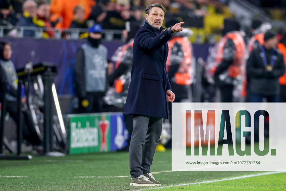 Football, UEFA Champions League, Borussia Dortmund Atalanta Bergamo, BVB Stadion, Play Offs first leg, Season 2025 2026 Head coach Niko Kovac BVB hc wildly gesticulating on the sidelines Regulations prohibit any use of photographs as image sequences and or quasi video North Rhine-Westphalia Germany