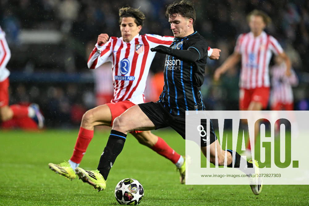 Club Brugge vs Atletico Madrid Christos Tzolis (8) of Club Brugge scores the 3-3 equalizer goal during the Uefa Champions League Knock Out play offs first leg in season 2025 - 2026 between Club Brugge KV and Atletico de Madrid on February 18 , 2026 in Brugge, Belgium. (Photo by David Catry Isosport) Brugge Belgium