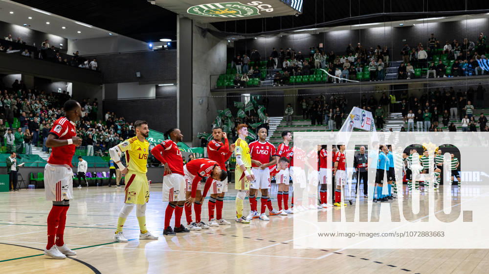 Pavilhão João Rocha, Lisbon, Portugal, Liga Placard Futsal Season 2025 26 Sporting CP vs SL Benfica Team SL Benfica and Sporting CP photo before the game