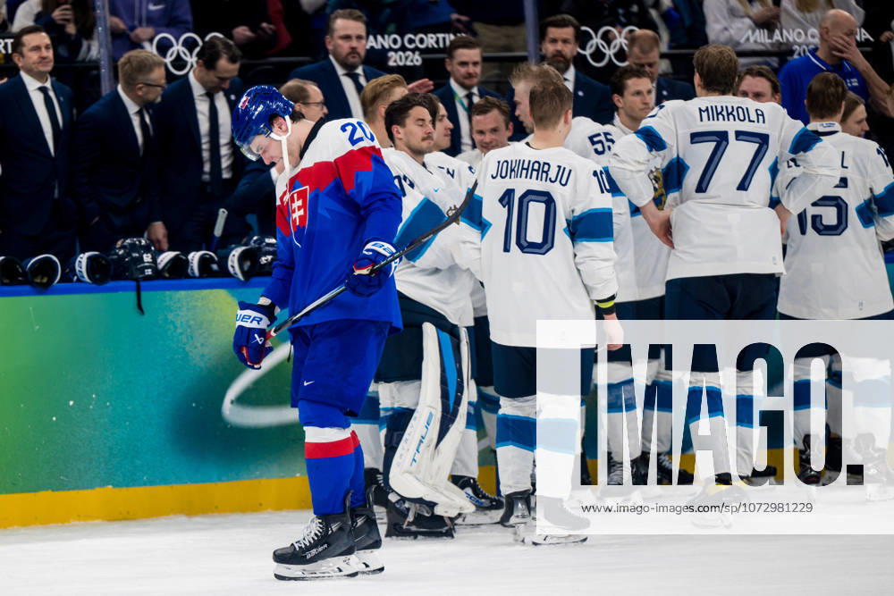 Juraj Slafkovsky of Slovakia looks dejected after the men s ice hockey bronze medal game between Slovakia and Finland during day 15 of the 2026 Winter Olympics on February 21, 2026 in Milan Photo Emma Wallskog BILDBYRAN kod EW JM0801 bbeng ishockey ice hockey olympic games olympics winter olympics os ol olympiska spel vinter os olympiske leker milano cortina 2026 milan cortina 2026 milano cortina 2026 olympic games milano cortina 2026 winter olympic games milano cortina os milano cortina ol vinter ol bronsmatch bronze medal game finland slovakien slovakia depp