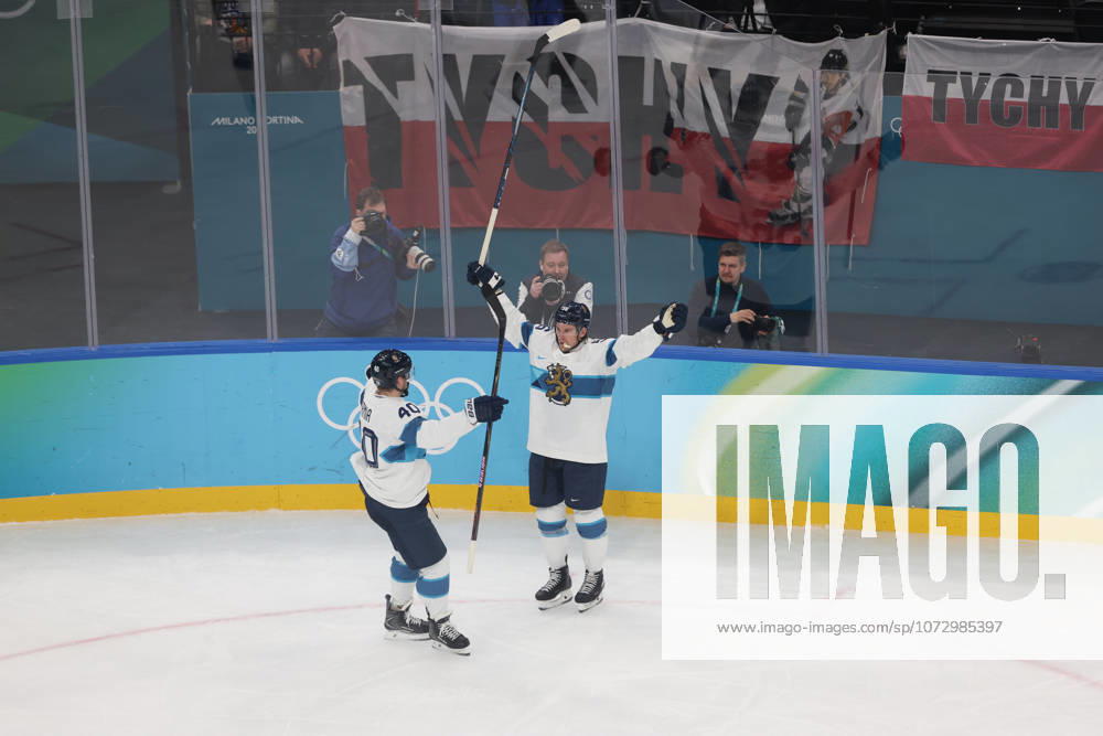 Ice hockey, Eishockey - Milano Cortina 2026 Winter Olympics: Day 15 In Milan, Italy, on February 21, 2026, Erik Haula celebrates after a goal during the Ice Hockey Men s Bronze Medal Game between Slovakia and Finland on day fifteen of the Milano Cortina 2026 Winter Olympic Games, Olympische Spiele, Olympia, OS at Milano Santagiulia Ice Hockey Arena Milano Italy