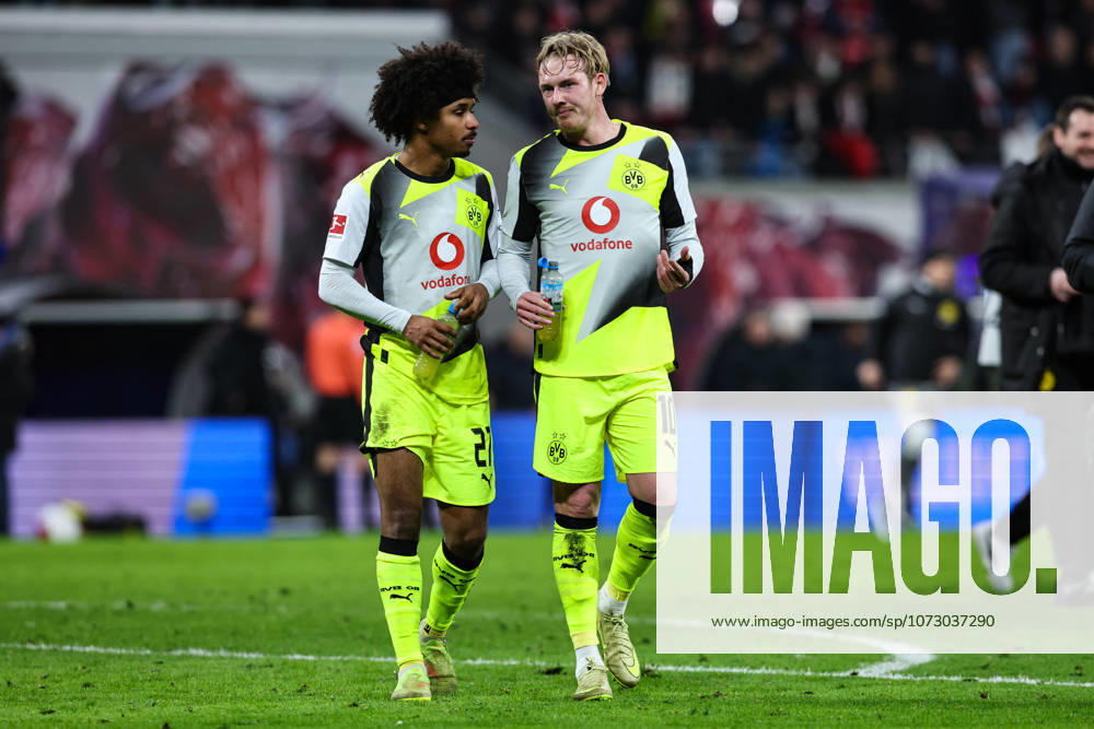 Julian Brandt Borussia Dortmund,10 and Karim Adeyemi Borussia Dortmund,27 1 Soccer Bundesliga Season 2025 2026 RB Leipzig vs Borussia Dortmund at the Red Bull Arena in Leipzig Action,Soccer,Germany,Man,Men