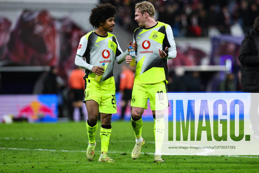 Julian Brandt Borussia Dortmund,10 and Karim Adeyemi Borussia Dortmund,27 1 Soccer Bundesliga Season 2025 2026 RB Leipzig vs Borussia Dortmund at the Red Bull Arena in Leipzig Action,Soccer,Germany,Man,Men