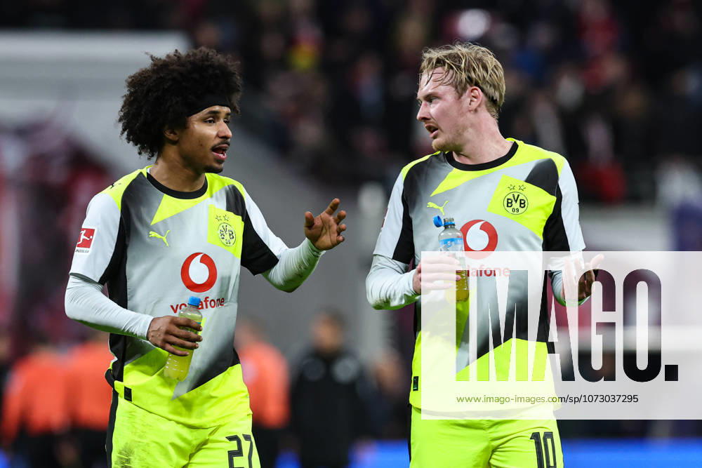 Julian Brandt Borussia Dortmund,10 and Karim Adeyemi Borussia Dortmund,27 1 Soccer Bundesliga Season 2025 2026 RB Leipzig vs Borussia Dortmund at the Red Bull Arena in Leipzig Action,Soccer,Germany,Man,Men