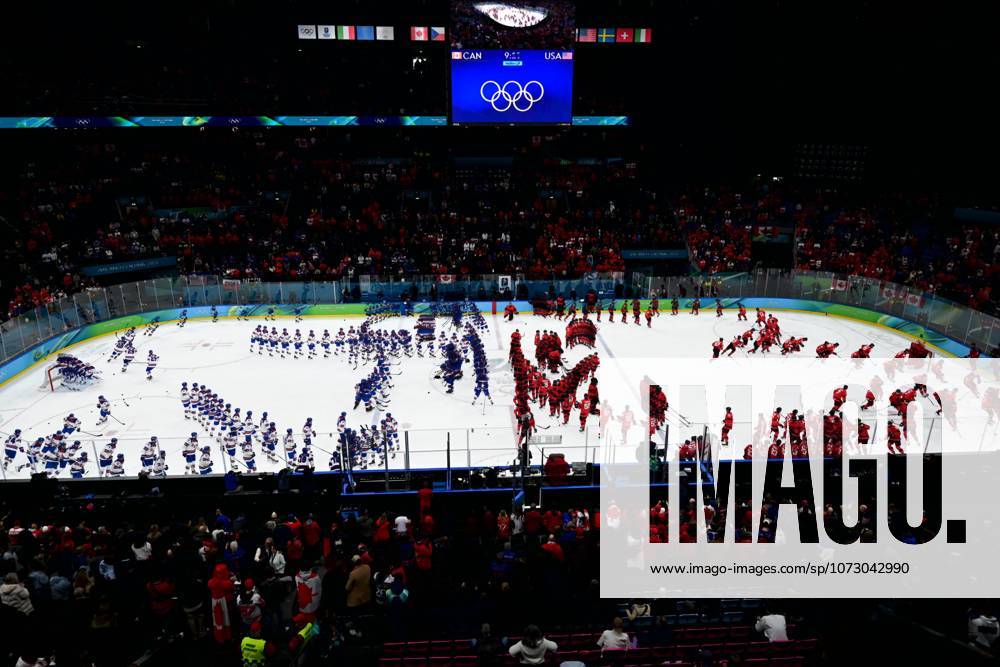 HOCKEY SUR GLACE JO MILAN CORTINA 2026 2026 CANADA ETATS UNIS 1 2 ap SANTAGIULIA ICE HOCKEY ARENA MILAN ITALIE 22 02 2026 PAPON BERNARD general view of the ice rink with overlay effect MILAN SANTAGIULIA ICE HOCKEY ARENA Italie GermanyxJapanxUKxFrancexBelgiumxOUT