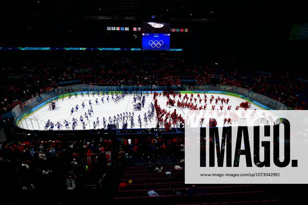 HOCKEY SUR GLACE JO MILAN CORTINA 2026 2026 CANADA ETATS UNIS 1 2 ap SANTAGIULIA ICE HOCKEY ARENA MILAN ITALIE 22 02 2026 PAPON BERNARD general view of the ice rink with overlay effect MILAN SANTAGIULIA ICE HOCKEY ARENA Italie GermanyxJapanxUKxFrancexBelgiumxOUT