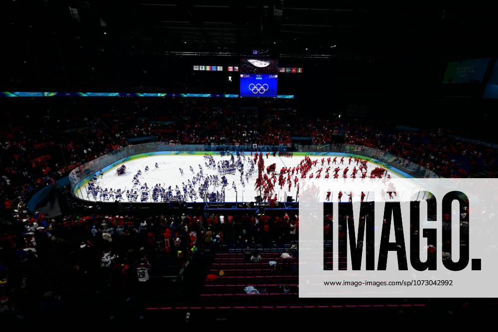 HOCKEY SUR GLACE JO MILAN CORTINA 2026 2026 CANADA ETATS UNIS 1 2 ap SANTAGIULIA ICE HOCKEY ARENA MILAN ITALIE 22 02 2026 PAPON BERNARD general view of the ice rink with overlay effect MILAN SANTAGIULIA ICE HOCKEY ARENA Italie GermanyxJapanxUKxFrancexBelgiumxOUT