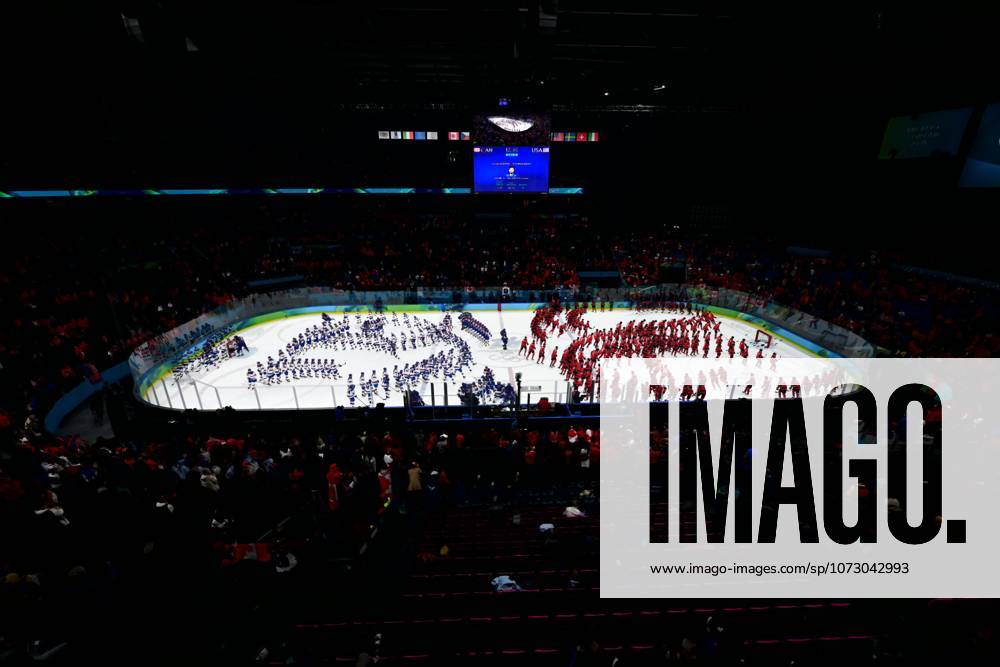 HOCKEY SUR GLACE JO MILAN CORTINA 2026 2026 CANADA ETATS UNIS 1 2 ap SANTAGIULIA ICE HOCKEY ARENA MILAN ITALIE 22 02 2026 PAPON BERNARD general view of the ice rink with overlay effect MILAN SANTAGIULIA ICE HOCKEY ARENA Italie GermanyxJapanxUKxFrancexBelgiumxOUT