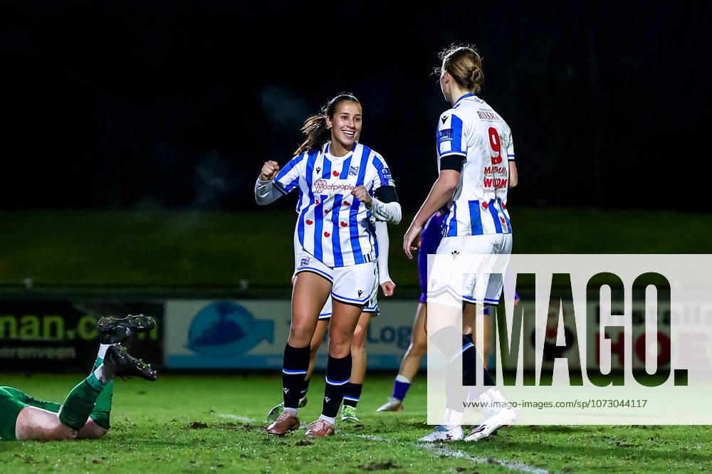 2026-02-22 sc Heerenveen v NAC Breda - Dutch Eurojackpot Vrouwen Eredivisie HEERENVEEN, NETHERLANDS - FEBRUARY 22: Roos De Haas of sc Heerenveen celebrates after scoring her sides fifth goal during the Dutch Eurojackpot Vrouwen Eredivisie match between sc Heerenveen and NAC Breda at Sportpark Skoatterw+?ld on February 22, 2026 in Heerenveen, Netherlands. Heerenveen Sportpark Skoatterwâld Netherlands Content not available for redistribution in The Netherlands directly or indirectly through any third parties.