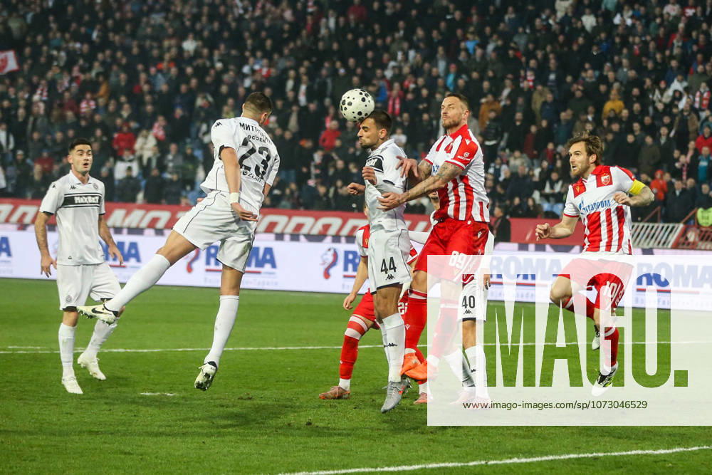 Crvena Zvezda v Partizan - Serbian SuperLiga BELGRADE, SERBIA - FEBRUARY 22: Marko Arnautovic of Crvena Zvezda in action against Stefan Milic of Partizan during the Serbian SuperLiga football match between Crvena Zvezda and Partizan at Rajko Mitic Stadium in Belgrade, Serbia on February 22, 2026. Filip Stevanovic Anadolu Belgrade Serbia. Editorial use only. Please get in touch for any other usage.
