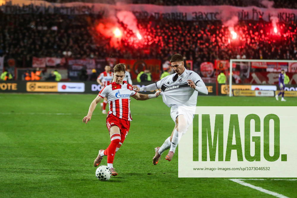 Crvena Zvezda v Partizan - Serbian SuperLiga BELGRADE, SERBIA - FEBRUARY 22: Players in action during the Serbian SuperLiga football match between Crvena Zvezda and Partizan at Rajko Mitic Stadium in Belgrade, Serbia on February 22, 2026. Filip Stevanovic Anadolu Belgrade Serbia. Editorial use only. Please get in touch for any other usage.