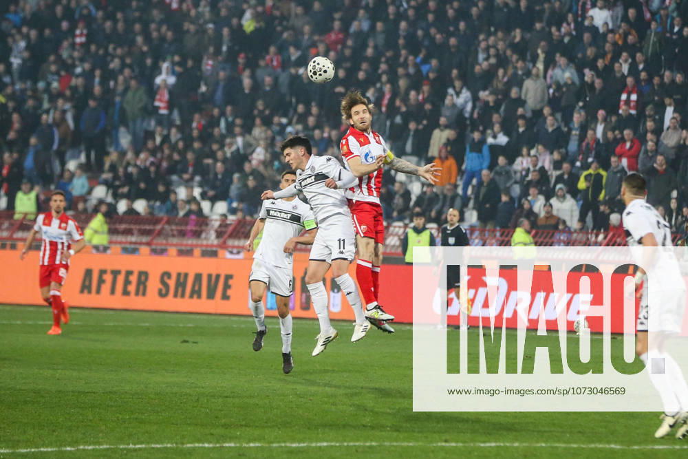 Crvena Zvezda v Partizan - Serbian SuperLiga BELGRADE, SERBIA - FEBRUARY 22: Aleksandar Katai (10) of Crvena Zvezda in action against Milan Vukotic (11) of Partizan during the Serbian SuperLiga football match between Crvena Zvezda and Partizan at Rajko Mitic Stadium in Belgrade, Serbia on February 22, 2026. Filip Stevanovic Anadolu Belgrade Serbia. Editorial use only. Please get in touch for any other usage.