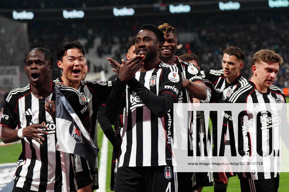 Wilfred Ndidi (4) of Besiktas celebrates after scoring the first goal of his team with teammates during the Trendyol Turkish Süper League match between Besiktas JK and Göztepe SK at Tupras Stadium on February 22, 2026 in Istanbul, Turkey. (Photo by Seskimphoto ) Besiktas v Goztepe - Turkish Super League