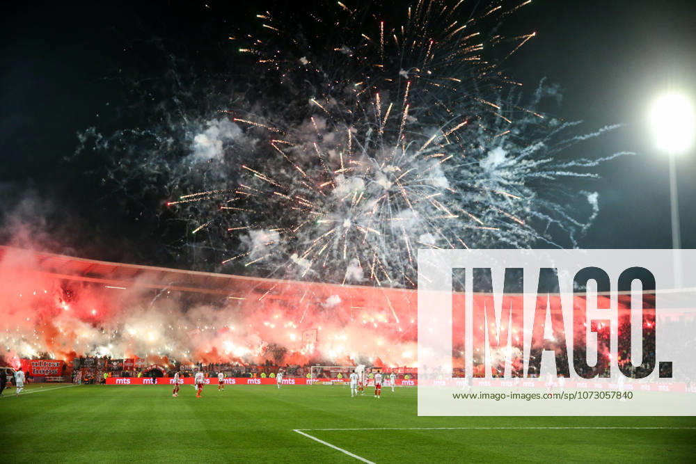 Crvena Zvezda v Partizan - Serbian SuperLiga BELGRADE, SERBIA - FEBRUARY 22: Fans chant during the Serbian SuperLiga football match between Crvena Zvezda and Partizan at Rajko Mitic Stadium in Belgrade, Serbia on February 22, 2026. Filip Stevanovic Anadolu Belgrade Serbia. Editorial use only. Please get in touch for any other usage.