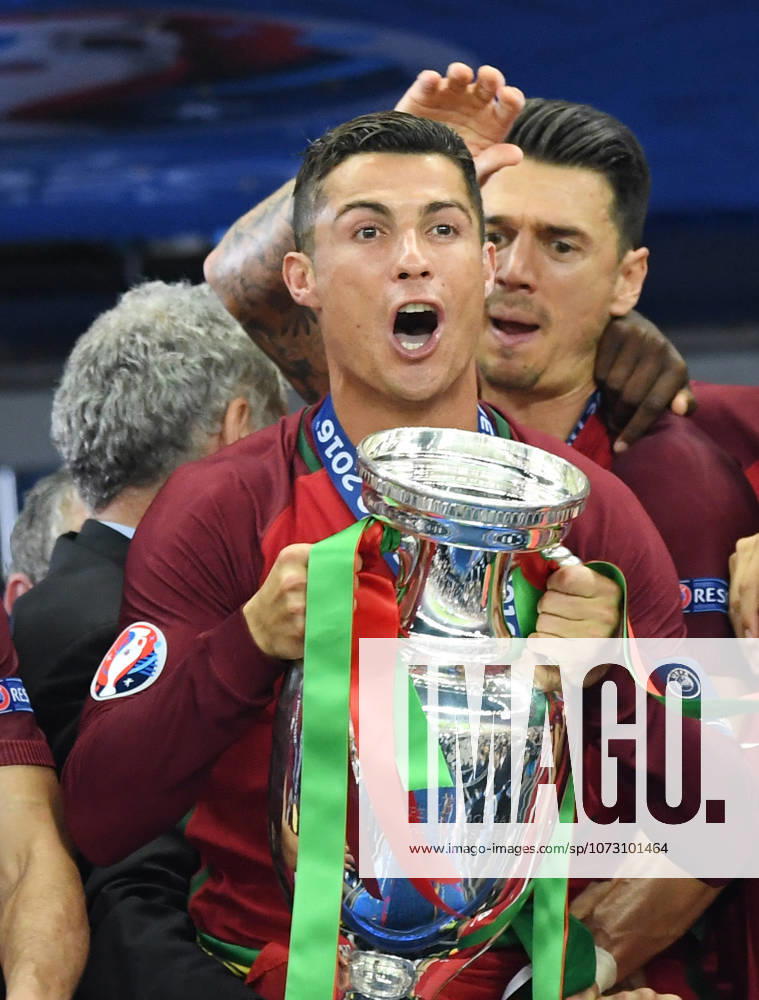 Portugal wins UEFA EURO, EM, Europameisterschaft,Fussball 2016 PARIS, FRANCE - JULY 10: Portugal s forward Cristiano Ronaldo celebrates with the trophy as he poses after Portugal won the Euro 2016 final football match between Portugal and France at the Stade de France in Saint-Denis, north of Paris, on July 10, 2016. Ile-de-France France. Editorial use only. Please get in touch for any other usage.