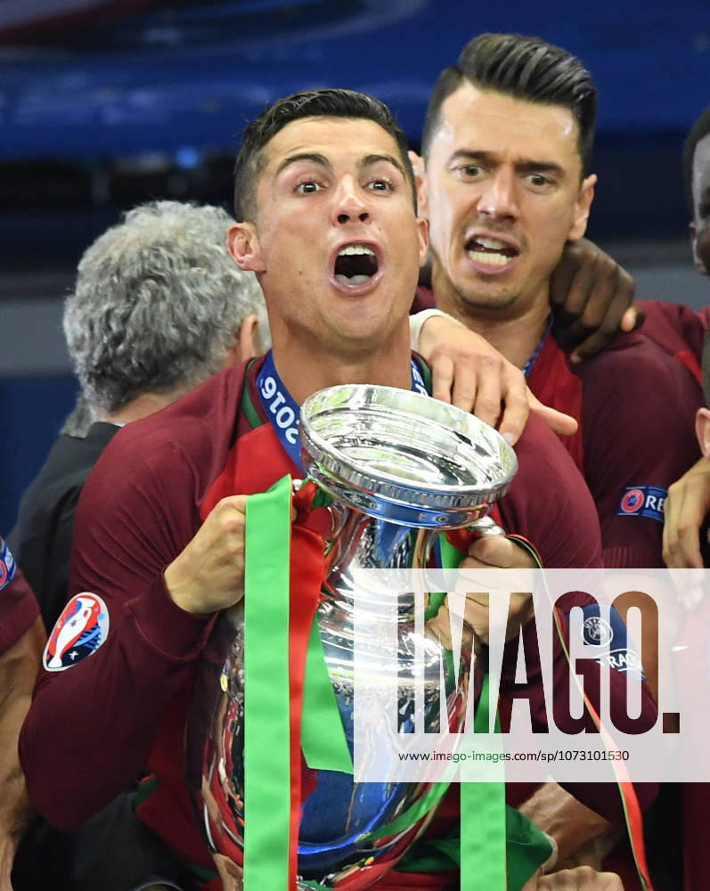 Portugal wins UEFA EURO, EM, Europameisterschaft,Fussball 2016 PARIS, FRANCE - JULY 10: Portugal s forward Cristiano Ronaldo celebrates with the trophy as he poses after Portugal won the Euro 2016 final football match between Portugal and France at the Stade de France in Saint-Denis, north of Paris, on July 10, 2016. Ile-de-France France. Editorial use only. Please get in touch for any other usage.