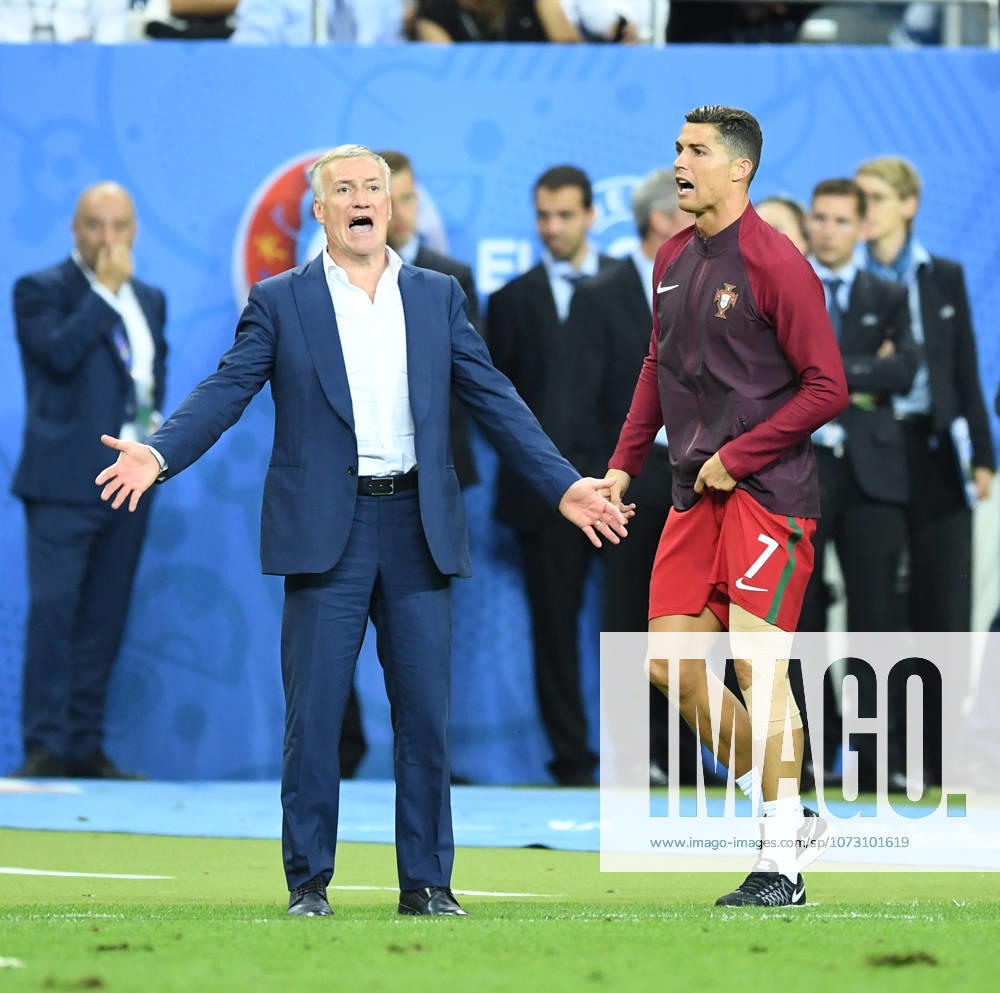 Portugal wins UEFA EURO, EM, Europameisterschaft,Fussball 2016 PARIS, FRANCE - JULY 10: Portugal s Cristiano Ronaldo (R) and head coach of France Didier Deschamps are seen during the Euro 2016 final football match between Portugal and France at the Stade de France in Saint-Denis, north of Paris, France on July 10, 2016. Ile-de-France France. Editorial use only. Please get in touch for any other usage.