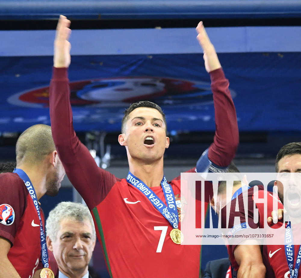 Portugal wins UEFA EURO, EM, Europameisterschaft,Fussball 2016 PARIS, FRANCE - JULY 10: Portugal s forward Cristiano Ronaldo celebrates as he poses after Portugal won the Euro 2016 final football match between Portugal and France at the Stade de France in Saint-Denis, north of Paris, on July 10, 2016. Ile-de-France France. Editorial use only. Please get in touch for any other usage.
