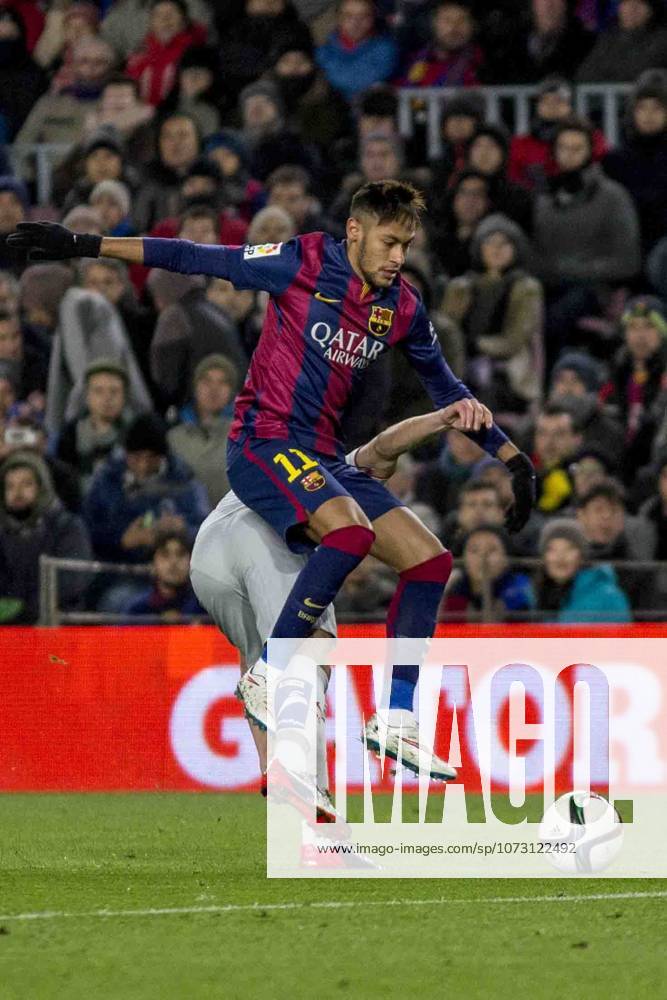 FC Barcelona, Barca v Atletico de Madrid - Copa del Rey BARCELONA, SPAIN - JANUARY 21: Neymar Jr (11) of Barcelona in action during the Spanish Copa del Rey (King s Cup) quarter final first leg match between FC Barcelona and Atletico de Madrid at Camp Nou on January 21, 2015 in Barcelona, Spain. Albert Llop Anadolu Agency Barcelona Catalonia. Editorial use only. Please get in touch for any other usage.