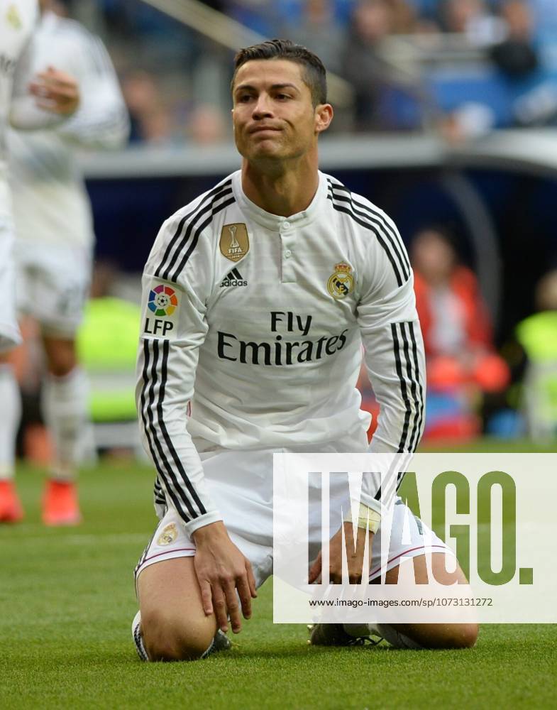 Real Madrid CF v UD Almeria - La Liga MADRID, SPAIN - APRIL 29: Cristiano Ronaldo of Real Madrid CF gestures during the La Liga match between Real Madrid CF and UD Almeria at Estadio Santiago Bernabeu on April 29, 2015 in Madrid, Spain. Evrim Aydin Anadolu Agency Madrid Spain. Editorial use only. Please get in touch for any other usage.