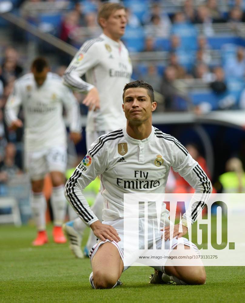 Real Madrid CF v UD Almeria - La Liga MADRID, SPAIN - APRIL 29: Cristiano Ronaldo of Real Madrid CF gestures during the La Liga match between Real Madrid CF and UD Almeria at Estadio Santiago Bernabeu on April 29, 2015 in Madrid, Spain. Evrim Aydin Anadolu Agency Madrid Spain. Editorial use only. Please get in touch for any other usage.