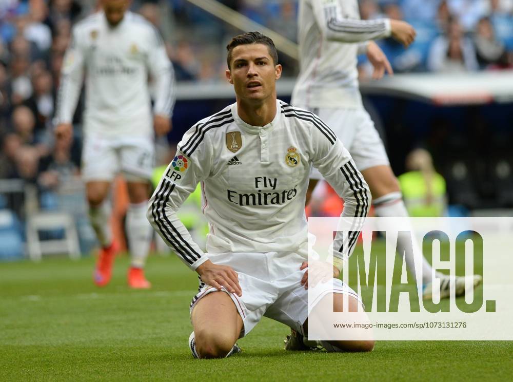 Real Madrid CF v UD Almeria - La Liga MADRID, SPAIN - APRIL 29: Cristiano Ronaldo of Real Madrid CF gestures during the La Liga match between Real Madrid CF and UD Almeria at Estadio Santiago Bernabeu on April 29, 2015 in Madrid, Spain. Evrim Aydin Anadolu Agency Madrid Spain. Editorial use only. Please get in touch for any other usage.