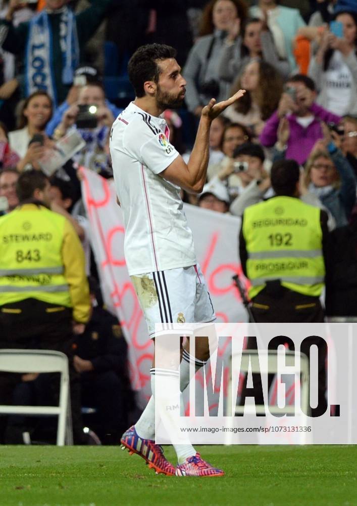 Real Madrid CF v UD Almeria - La Liga MADRID, SPAIN - APRIL 29: Alvaro Arbeloa of Real Madrid CF celebrates after scoring a goal during the La Liga match between Real Madrid CF and UD Almeria at Estadio Santiago Bernabeu on April 29, 2015 in Madrid, Spain. Evrim Aydin Anadolu Agency Madrid Spain. Editorial use only. Please get in touch for any other usage.