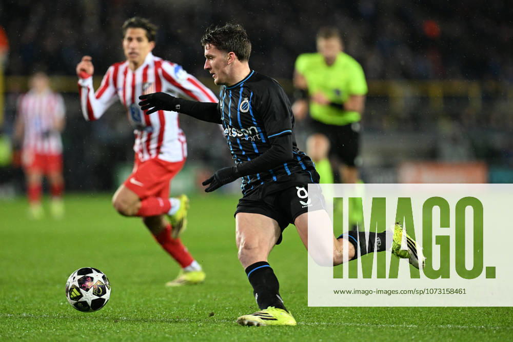 Club Brugge vs Atletico Madrid Christos Tzolis (8) of Club Brugge pictured during the Uefa Champions League Knock Out play offs first leg in season 2025 - 2026 between Club Brugge KV and Atletico de Madrid on February 18 , 2026 in Brugge, Belgium. (Photo by David Catry Isosport) Brugge Belgium