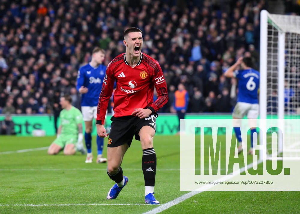 Benjamin Sesko of Manchester United, ManU celebrates scoring the first goal - Everton v Manchester United, Premier League, Hill Dickinson Stadium, Liverpool, UK, Football - 23rd February 2026 Everton v Manchester United, Premier League, Football, Hill Dickinson Stadium, Liverpool, UK - 23 Feb 2026Liverpool Hill Dickinson Stadium United Kingdom