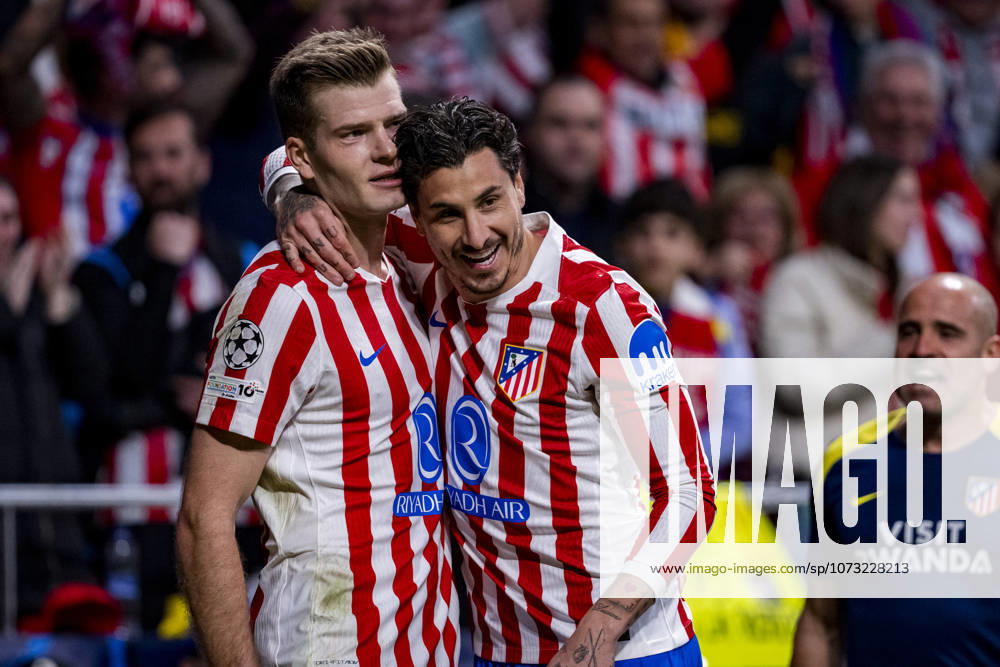 Atletico de Madrid v Club Brugge KV - UEFA Champions League 2025 26 League Knockout Play-off Second Leg Alexander Sorloth of Atletico de Madrid (L) celebrates his goal with Jose Maria Gimenez of Atletico de Madrid (R) during the UEFA Champions League 2025 26 League Knockout Play-off Second Leg match between Atletico de Madrid and Club Brugge KV at Estadio Riyadh Air Metropolitano on February 24, 2026 in Madrid, Spain. Madrid Estadio Riyadh Air Metropolitano Madrid Spain