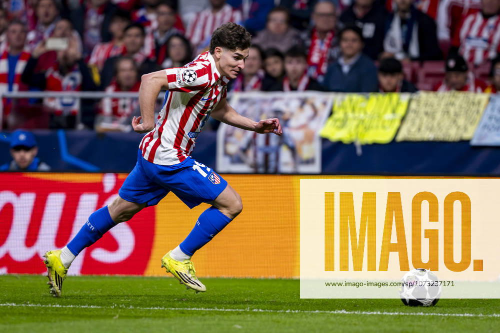 Atletico de Madrid v Club Brugge KV - UEFA Champions League 2025 26 League Knockout Play-off Second Leg Julian Alvarez of Atletico de Madrid is in action with the ball during the UEFA Champions League 2025 26 League Knockout Play-off Second Leg match between Atletico de Madrid and Club Brugge KV at Estadio Riyadh Air Metropolitano on February 24, 2026 in Madrid, Spain. Madrid Estadio Riyadh Air Metropolitano Madrid Spain