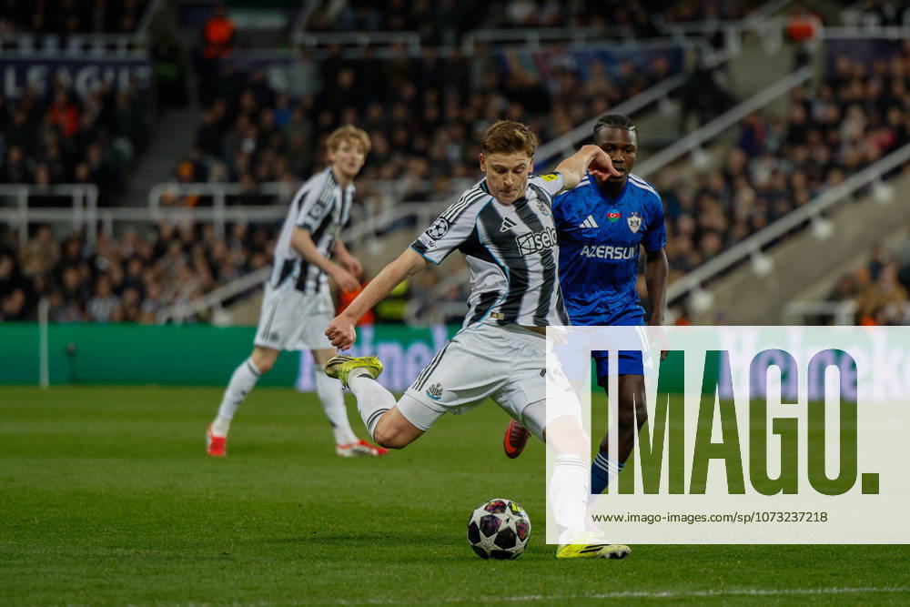 Newcastle United v FK QARABAG, Champions League Harvey Barnes of Newcastle United shoots at goal during the Champions League match between Newcastle United and FK QARABAG at St. James s Park, Newcastle, UK on 24 February 2026. Newcastle St. James s Park Tyne and Wear UK Editorial use only ,