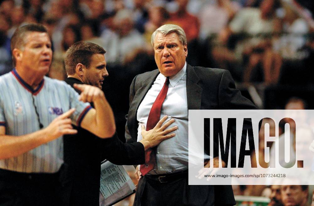Mavericks coach Don Nelson, who is being restrained by his son Donnie, can t beleive the refs technical foul on him in the first quarter Thursday night, May 9, 2002, in game three of the Western Conference Semifinals at the American Airlines Center in Dallas, Texas. Sacramento Bee photograph by Jose Luis Villegas ZUMA Press Sacramento California U.S.