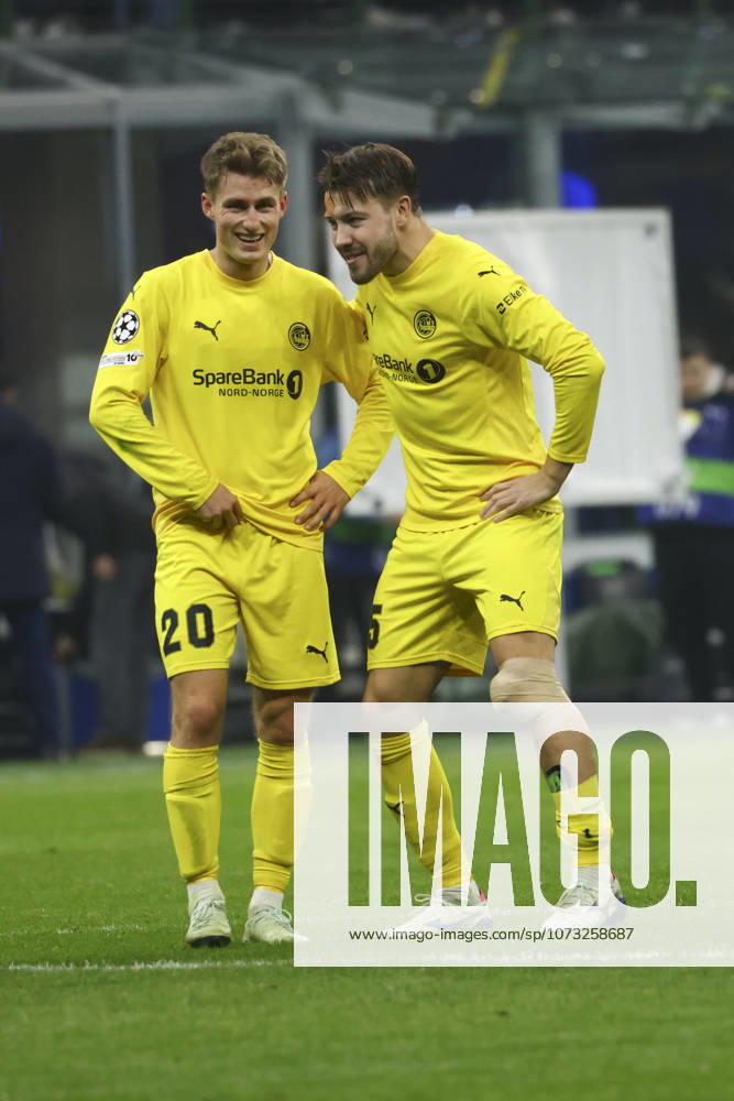 FC Internazionale Milano v FK Bodo Glimt - UEFA Champions League 2025 26 League Knockout Play-off Second Leg Fredrik Sjovold and Fredrik Bjorkan celebrate the victory during the UEFA Champions League 2025 26 League Knockout Play-off Second Leg match between FC Internazionale Milano and FK Bodo Glimt at Giuseppe Meazza stadium in Milano, Italy, on February 24, 2026. Milano Italy