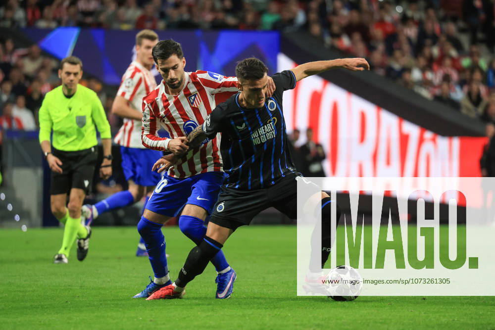Spain - Atletico de Madrid vs Club Brugge KV - 24 02 2026 SPAIN, MADRID, FEBRUARY 24. Aleksandar Stankovic of Brugge duels for the ball with Alex Baena of Atletico de Madrid during the UEFA Champions League Knockout Play-off Second Leg football match between Atletico de Madrid and Club Brugge KV at Estadio Riyadh Air Metropolitano on February 24, 2026 in Madrid, Spain. Photo by Manuel Blondeau AOP.Press Madrid Riyadh Air Metropolitano Spain