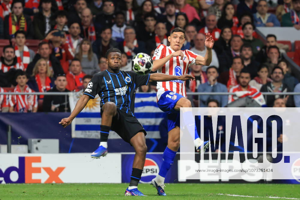 Spain - Atletico de Madrid vs Club Brugge KV - 24 02 2026 SPAIN, MADRID, FEBRUARY 24. Mamadou Diakhon of Brugge duels for the ball with Nahuel Molina of Atletico de Madrid during the UEFA Champions League Knockout Play-off Second Leg football match between Atletico de Madrid and Club Brugge KV at Estadio Riyadh Air Metropolitano on February 24, 2026 in Madrid, Spain. Photo by Manuel Blondeau AOP.Press Madrid Riyadh Air Metropolitano Spain