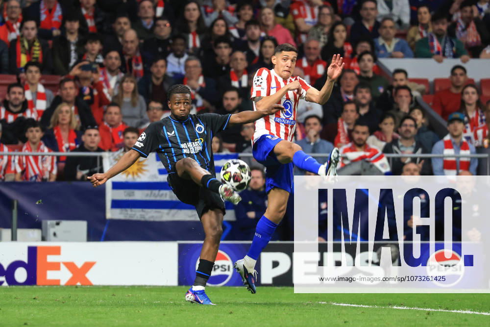 Spain - Atletico de Madrid vs Club Brugge KV - 24 02 2026 SPAIN, MADRID, FEBRUARY 24. Mamadou Diakhon of Brugge duels for the ball with Nahuel Molina of Atletico de Madrid during the UEFA Champions League Knockout Play-off Second Leg football match between Atletico de Madrid and Club Brugge KV at Estadio Riyadh Air Metropolitano on February 24, 2026 in Madrid, Spain. Photo by Manuel Blondeau AOP.Press Madrid Riyadh Air Metropolitano Spain
