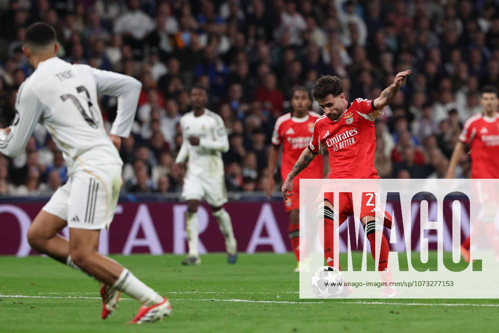 Madrid, Spain February 25, 2026 FBL UEFA Champions League 2025 26 Real Madrid SL Benfica Rafa S L Benfica kicks the ball against the crossbar during the UEFA Champions League 2025 26 knockout play offs match between Real Madrid and SL Benfica at the Santiago BernabÃ u Stadium on February 25, 2026 in Madrid, Spain