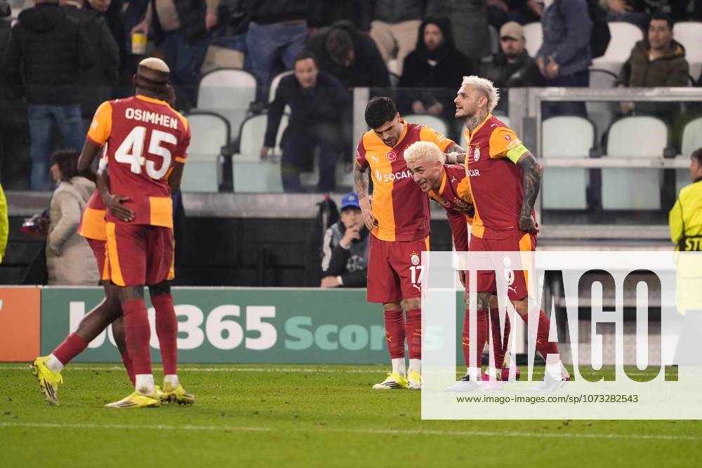 Galatasaray s Baris Yilmaz celebrates after scoring the 3-2 goal for his team during the Uefa Champions League soccer match between Juventus and Galatasaray at the Allianz Stadium in Turin, playoff 2 2, north west Italy - January 25, 2026. - Soccer
