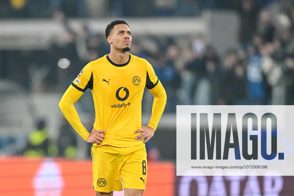 Felix Nmecha Borussia Dortmund Looks on during the UEFA Champions League 2025 26 League Knockout Play off Second Leg match between Atalanta BC and Borussia Dortmund at Stadio di Bergamo on February 25, 2026 in Bergamo, Italy Photo by Harry Langer DeFodi Images