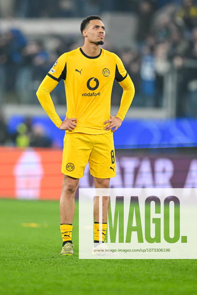 Felix Nmecha Borussia Dortmund Looks on during the UEFA Champions League 2025 26 League Knockout Play off Second Leg match between Atalanta BC and Borussia Dortmund at Stadio di Bergamo on February 25, 2026 in Bergamo, Italy Photo by Harry Langer DeFodi Images