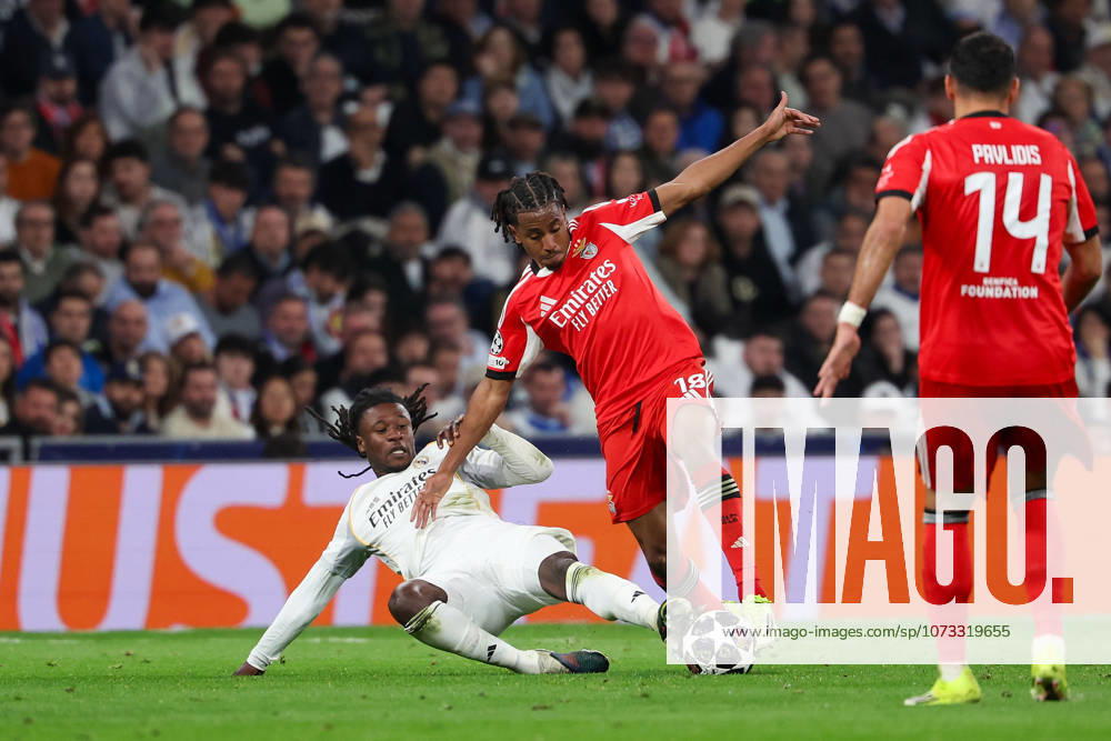 Madrid, Spain February 25, 2026 FBL UEFA Champions League 2025 26 Real Madrid SL Benfica Eduardo Camavinga Real Madrid , Leandro Barreiro S L Benfica battles for the Ball during the UEFA Champions League 2025 26 knockout play offs match between Real Madrid and SL Benfica at the Santiago Bernabà u Stadium on February 25, 2026 in Madrid, Spain