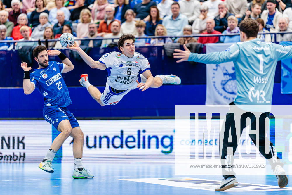 F l Tim Suton TBV Lemgo Lippe, 23 , Elias Kofler Handball Sport Verein Hamburg, 06 , Constantin Moestl TBV Lemgo Lippe, 01 GER, TBV Lemgo Lippe vs Handball Sport Verein Hamburg, Handball, 1 Bundesliga, Matchday 23, Season 2025 2026, 26 02 2026 GER, TBV Lemgo Lippe vs Handball Sport Verein Hamburg, Handball, 1 Bundesliga, Matchday 23, Season 2025 2026, 26 02 2026 Lemgo