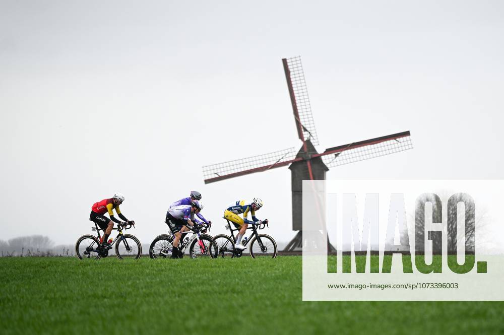 Belgian Vincent Van Hemelen of Team Flanders-Baloise, Dutch Jelte Krijnsen of Team Jayco AlUla, French Alexis Renard of Cofidis and French Clement Alleno of Burgos Burpellet BH pictured in action during the 81st edition of the men s one-day cycling race Omloop Het Nieuwsblad (UCI World Tour), the opening race of the Flemish one-day classics season, 207,6 km from Gent to Ninove, Saturday 28 February 2026. ELIASxROM x165916101x