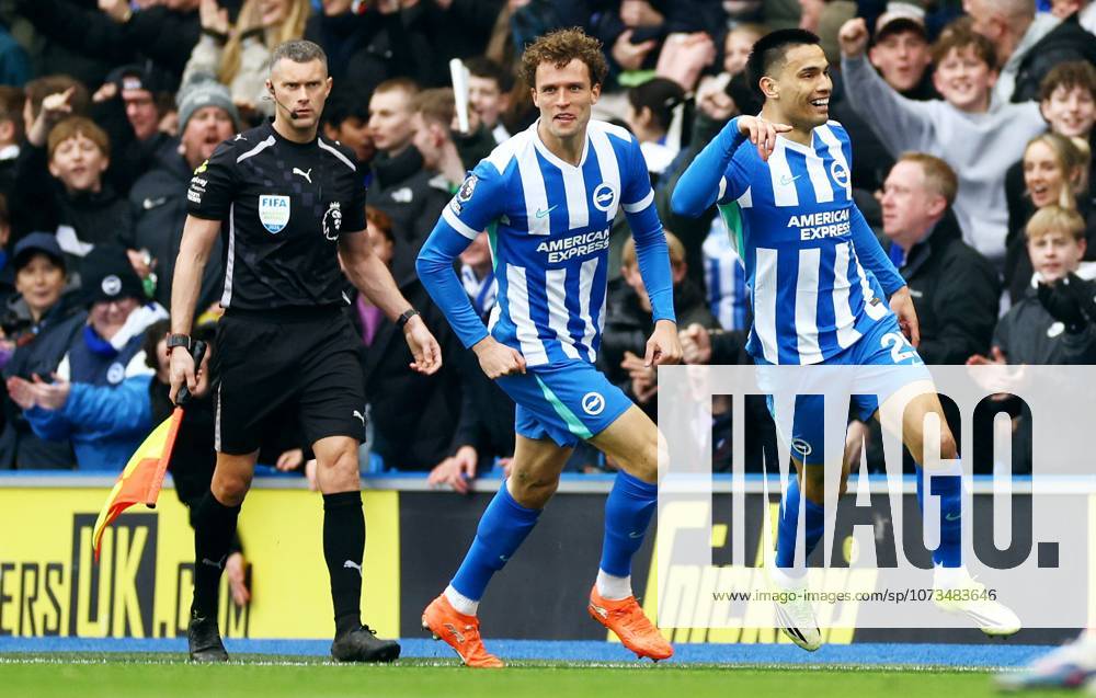Diego Gomez of Brighton and Hove Albion celebrates scoring a goal after making the score 1-0. Brighton and Hove Albion v Nottingham Forest, Premier League, Football, American Express Community Stadium, Brighton, UK - 01 Mar 2026Brighton American Express Community Stadi United Kingdom