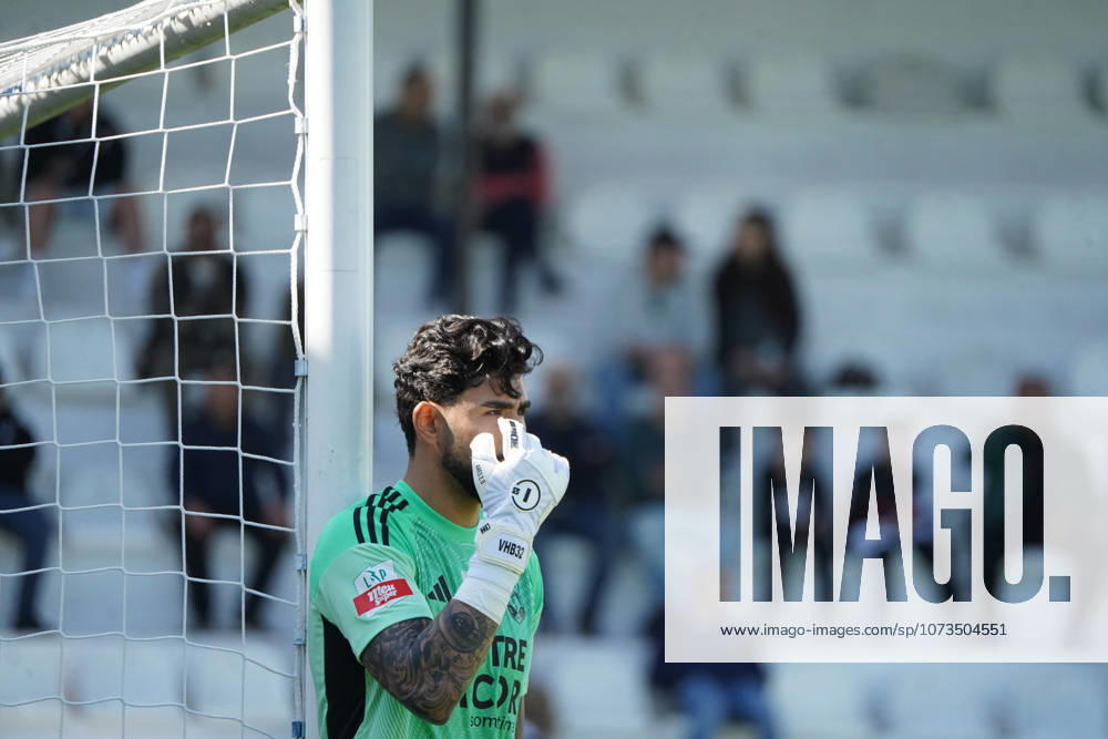 Liga Portugal 2 Meu Super Round 24 football match between SC Farense and Lusitania Lourosa FC, Faro, Portugal Faro, Portugal. 1 st Mar, 2026. Vitor Hugo, Lourosa FC goalkeeper, directing his teamates on a freekick during the SC Farense 2 - 1 Lusitano Lourosa FC Round 24 match for the football Liga Portugal 2 Meu Super. Nuno Pires Veloso Alamy Live News