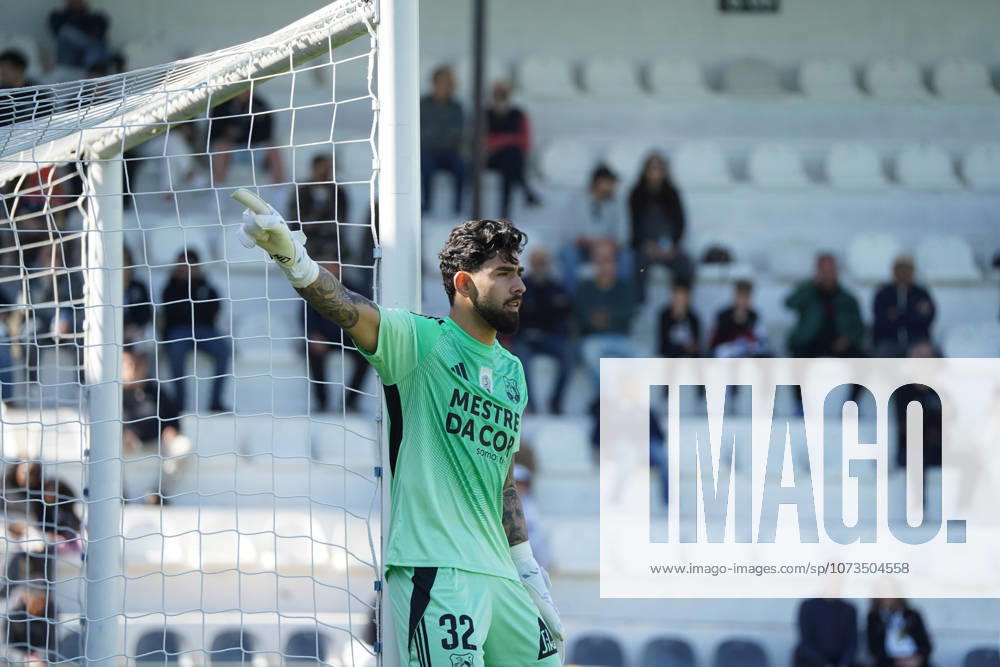 Liga Portugal 2 Meu Super Round 24 football match between SC Farense and Lusitania Lourosa FC, Faro, Portugal Faro, Portugal. 1 st Mar, 2026. Vitor Hugo, Lourosa FC goalkeeper, directing his teamates on a freekick during the SC Farense 2 - 1 Lusitano Lourosa FC Round 24 match for the football Liga Portugal 2 Meu Super. Nuno Pires Veloso Alamy Live News