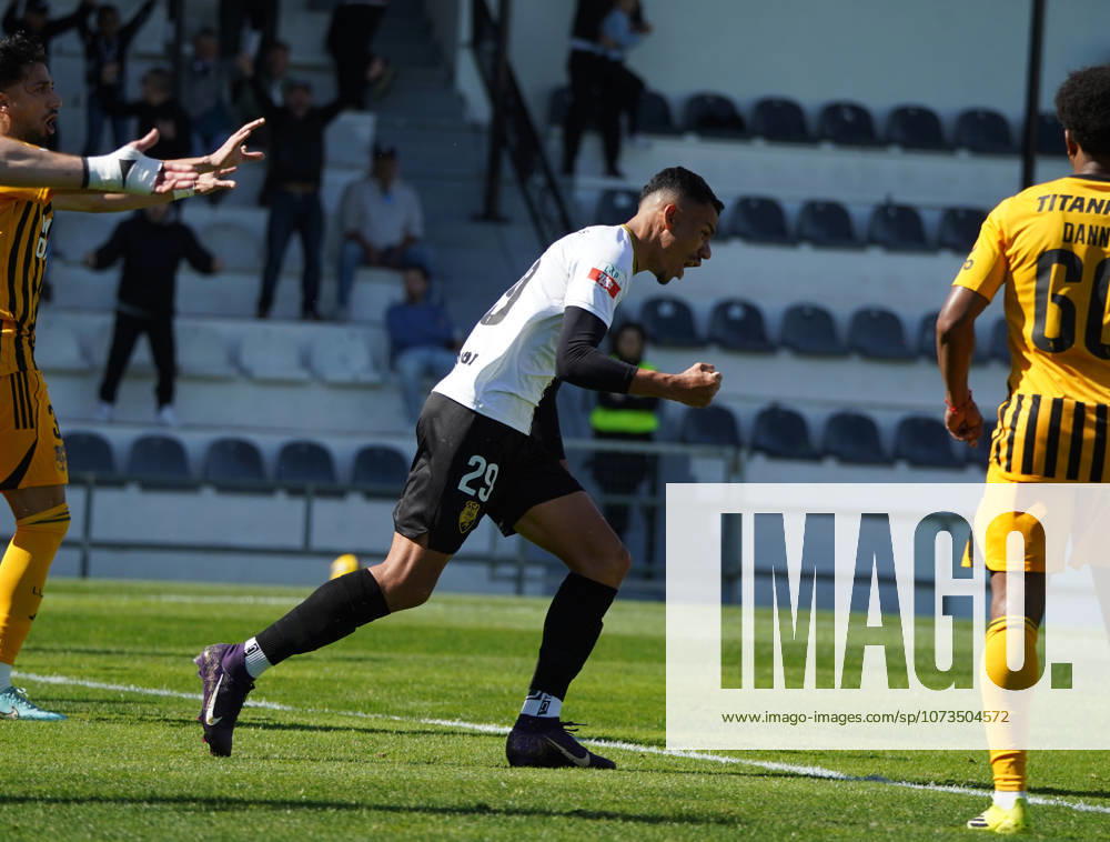 Liga Portugal 2 Meu Super Round 24 football match between SC Farense and Lusitania Lourosa FC, Faro, Portugal Faro, Portugal. 1 st Mar, 2026. Claudio Falcao SC Farense player, celebrating the first goal of the match for his team, during the SC Farense 2 - 1 Lusitano Lourosa FC Round 24 match for the football Liga Portugal 2 Meu Super. Nuno Pires Veloso Alamy Live News.